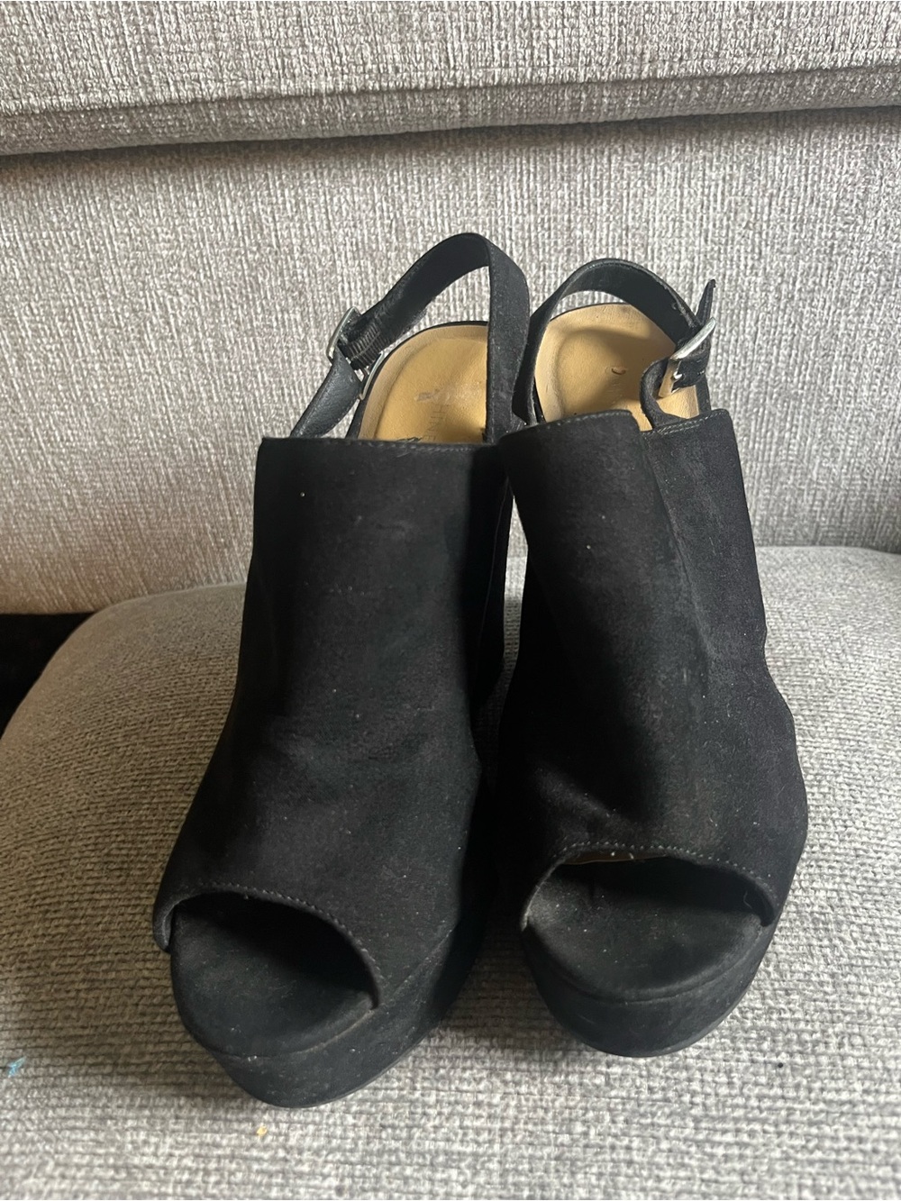 Chinese Laundry Black Suede Open-Toe Platform Slingbacks